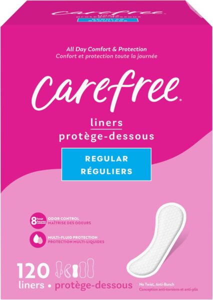 Carefree Panty Liners for Women, Regular, Unwrapped, Unscented, 120ct