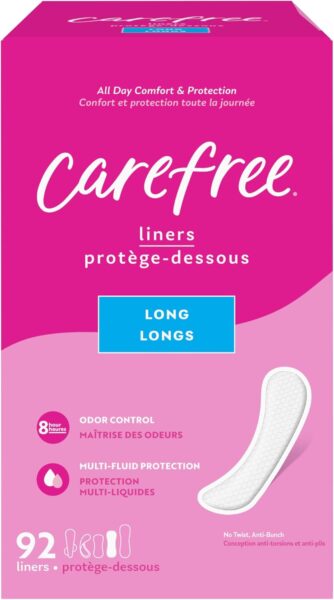 Carefree Panty Liners for Women Long, Unwrapped, Unscented, 92ct