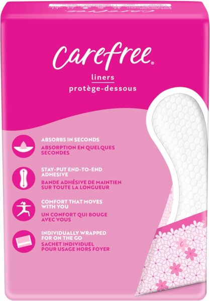Carefree Panty Liners for Women, Regular, Wrapped, Unscented, 54ct - Image 9