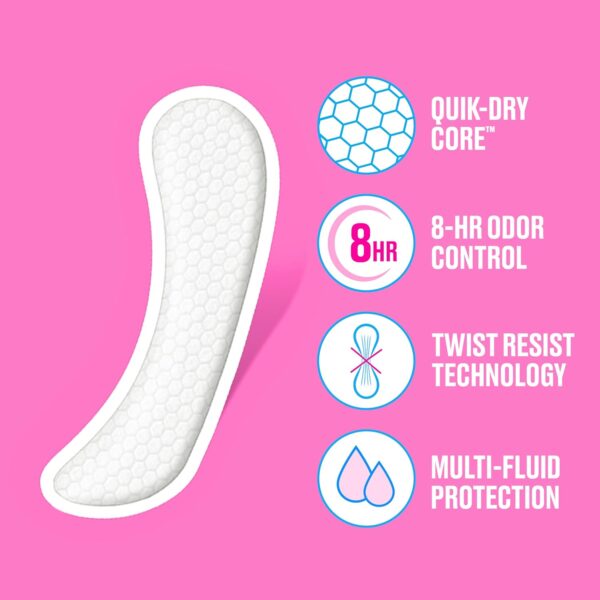 Carefree Panty Liners for Women Long, Unwrapped, Unscented, 92ct - Image 3